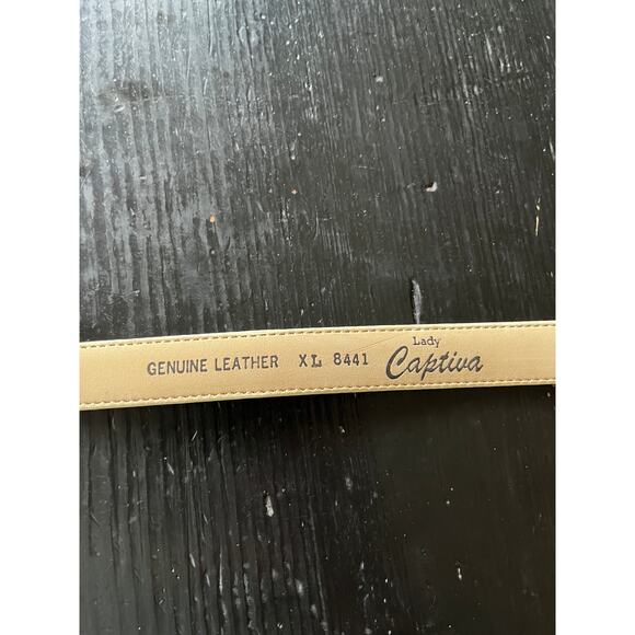 Vintage 80s White and Gold Thin Leather Belt Size XL - Picture 5 of 8